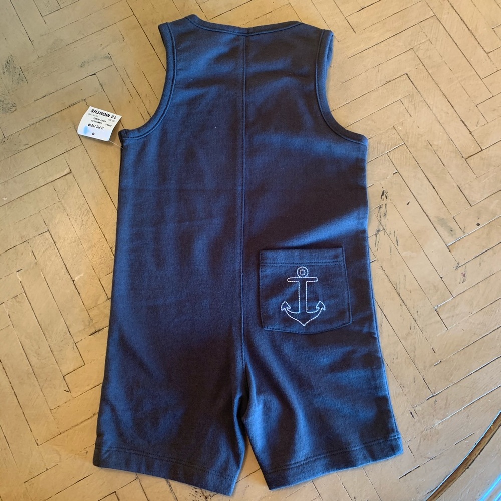 ❌SOLD❌Gray Nautical Boy’s Romper Overalls Size 12 - Picture 4 of 7